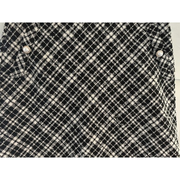 Forever21 Black/Cream Plaid Tweed Faux Pearl Mini Skirt Juniors YTK Size L - Picture 3 of 7